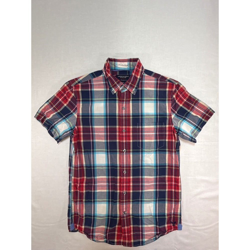 American Eagle Outfitters Kids XS Plaid Button Down‎ Shirt Red Blue Vintage Fit